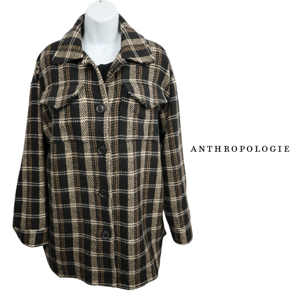 Anthropologie Sage The Label Plaid Shacket - Neutral Brown - Size Medium